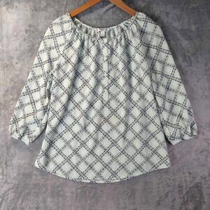 laid Textured Peasant Top with 3/4 Sleeves MintGreen Size S ArtsyCasual EasyWear